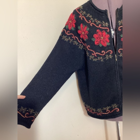Croft & Barrow Black Cardigan with Red Floral Design - Picture 12 of 16